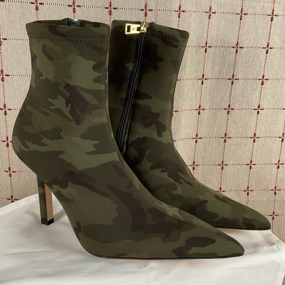 Good American Army Camouflage Ankle Boots Pointed Toe Stiletto Neoprene Bootie 9 - Picture 2 of 8